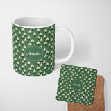 Personalized Custom Name Dark Green Onion Seamless Pattern Elegant Minimal Botanical Design 11oz Ceramic Coffee Tea Mug White Large Handle