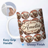 Personalized Custom Name Roaring Bear Portrait with Mountain Scene Seamless Pattern Lovely 11oz Ceramic Coffee Tea Mug White Large Handle