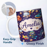 Personalized Custom Name Underwater with Scuba Divers Starfish and Whale on Rich Purple 11oz Ceramic Coffee Tea Mug White Large Handle