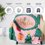 Cute Christmas Tree Gift Box Festive Seamless Pattern Lovely  Personalised Custom Name Super Soft Fleece Blanket Bed Sofa Throw