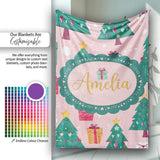 Cute Christmas Tree Gift Box Festive Seamless Pattern Lovely  Personalised Custom Name Super Soft Fleece Blanket Bed Sofa Throw