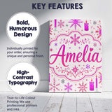 Personalised Name Pink Candle Snowflake Custom  Modern Room Accent Elegant Feature Canvas Wall Art Print Decor Picture Ready to Hang