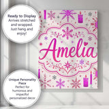 Personalised Name Pink Candle Snowflake Custom  Modern Room Accent Elegant Feature Canvas Wall Art Print Decor Picture Ready to Hang