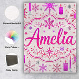 Personalised Name Pink Candle Snowflake Custom  Modern Room Accent Elegant Feature Canvas Wall Art Print Decor Picture Ready to Hang