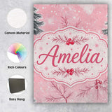 Personalised Name Winter Berry Pine Branch Custom  Unique Gift Idea Elegant Feature Canvas Wall Art Print Decor Picture Ready to Hang