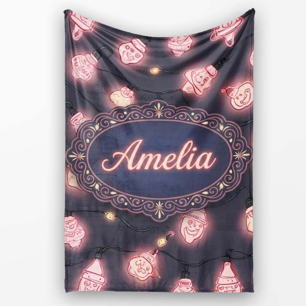 Cute Christmas Light Bulbs Festive Glow Seamless Pattern Lovely  Personalised Custom Name Super Soft Fleece Blanket Bed Sofa Throw