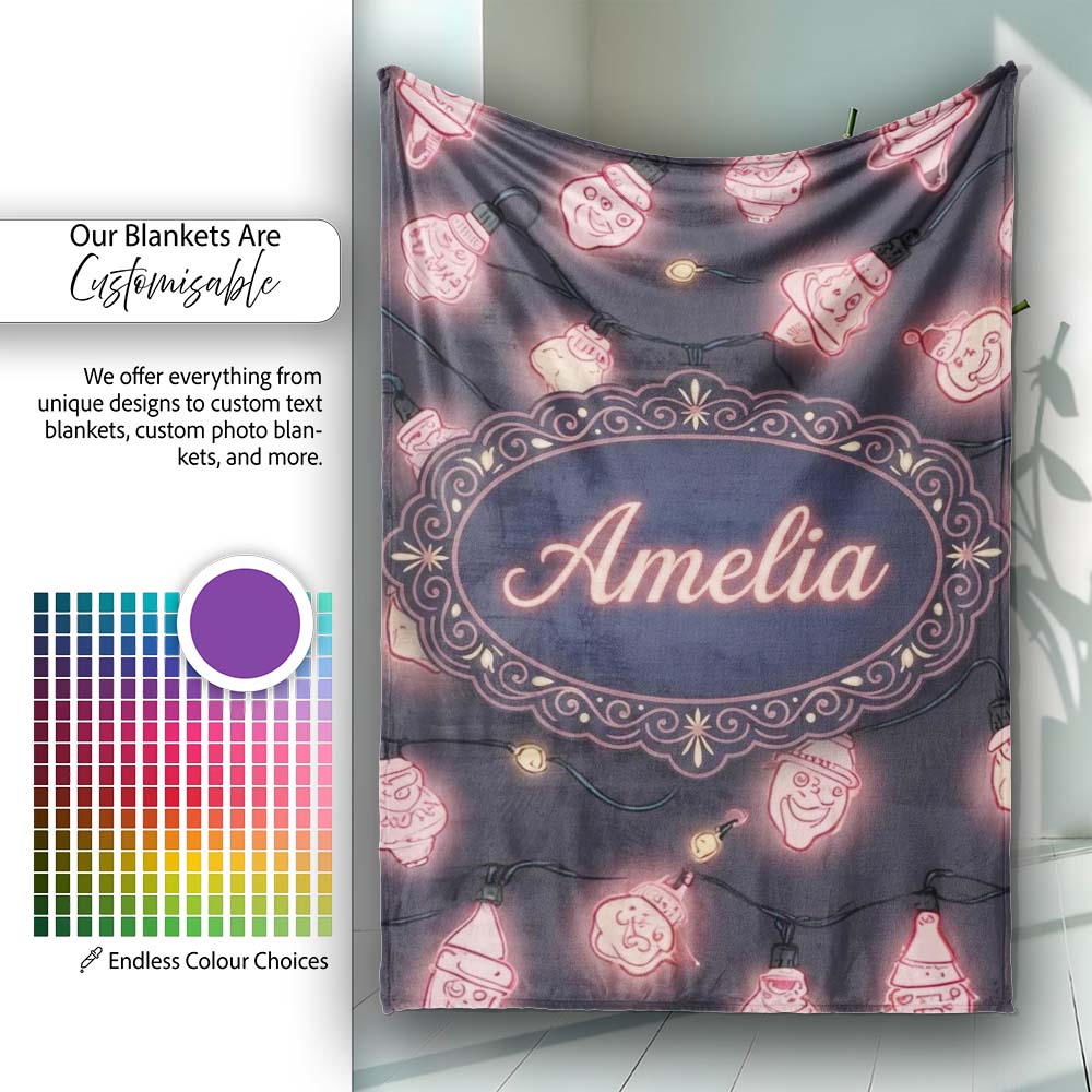 Cute Christmas Light Bulbs Festive Glow Seamless Pattern Lovely  Personalised Custom Name Super Soft Fleece Blanket Bed Sofa Throw