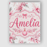 Personalised Name Elegant Pink Floral Custom Modern Room Accent Creative Decorator Style Canvas Wall Art Print Decor Picture Ready to Hang