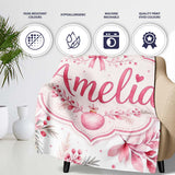 Elegant Pink Floral Christmas Bauble Watercolor Seamless Pattern  Personalised Custom Name Super Soft Fleece Blanket Bed Sofa Throw