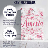 Personalised Name Elegant Pink Floral Custom Modern Room Accent Creative Decorator Style Canvas Wall Art Print Decor Picture Ready to Hang