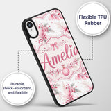 Elegant Pink Floral Christmas Bauble Watercolor Custom Name Protective Phone Case Mobile Cover Durable Everyday Smartphone Shock Resistant
