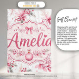 Elegant Pink Floral Christmas Bauble Watercolor Seamless Pattern  Personalised Custom Name Super Soft Fleece Blanket Bed Sofa Throw