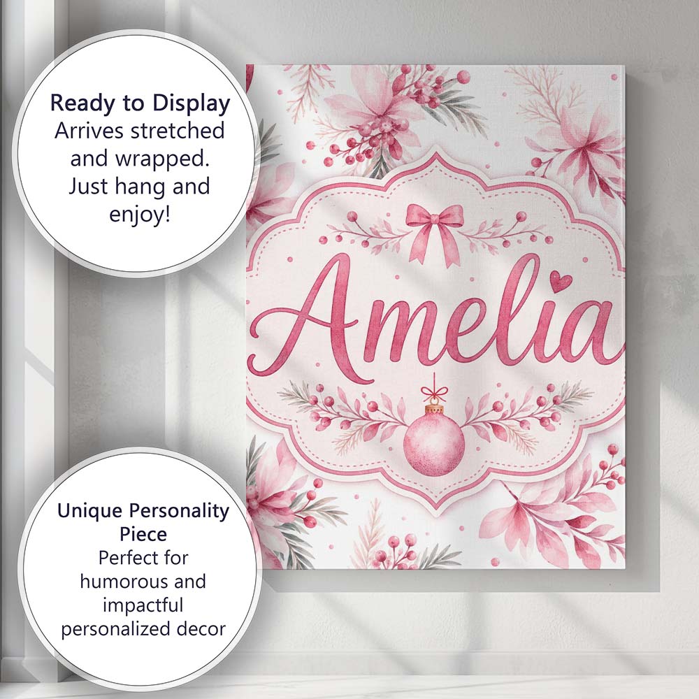 Personalised Name Elegant Pink Floral Custom Modern Room Accent Creative Decorator Style Canvas Wall Art Print Decor Picture Ready to Hang