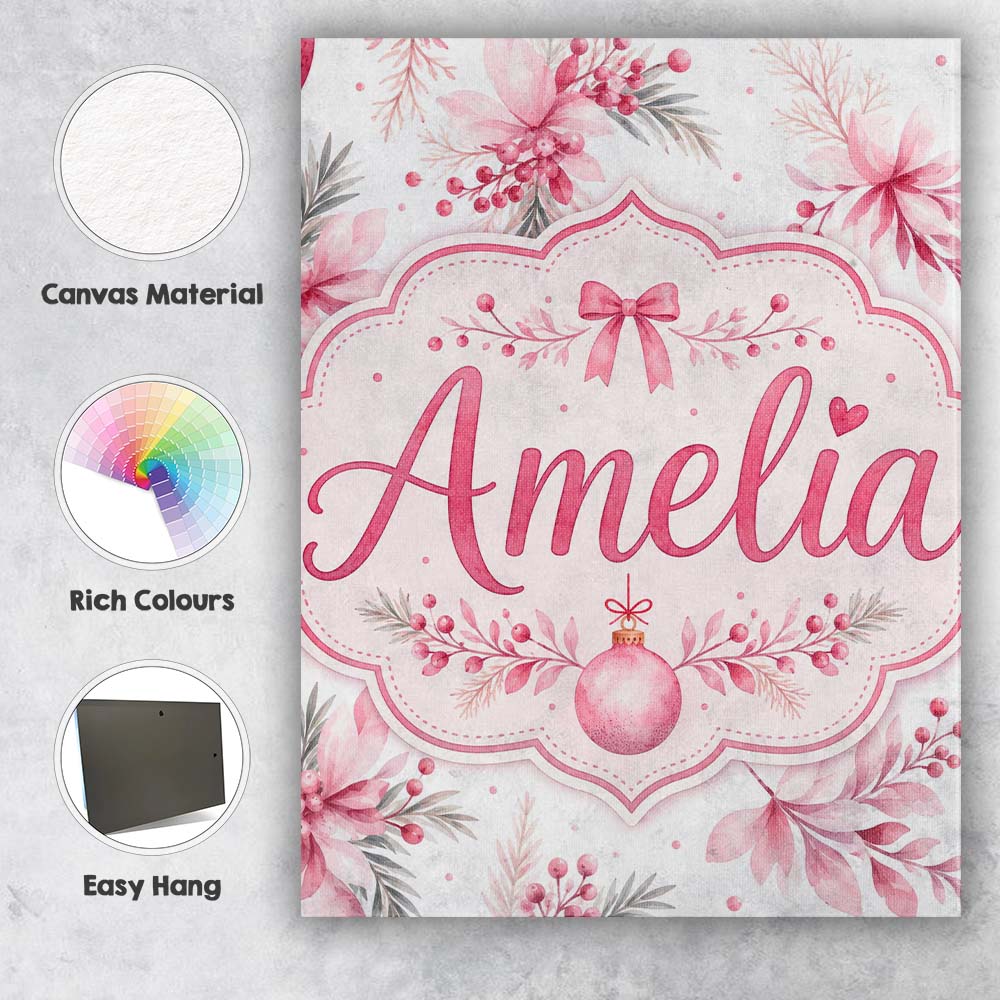 Personalised Name Elegant Pink Floral Custom Modern Room Accent Creative Decorator Style Canvas Wall Art Print Decor Picture Ready to Hang