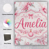 Personalised Name Elegant Pink Floral Custom Modern Room Accent Creative Decorator Style Canvas Wall Art Print Decor Picture Ready to Hang