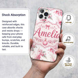 Elegant Pink Floral Christmas Bauble Watercolor Custom Name Protective Phone Case Mobile Cover Durable Everyday Smartphone Shock Resistant