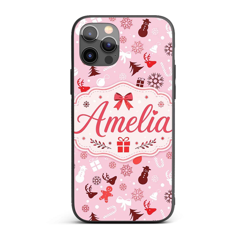 Cute Christmas Snowman Reindeer Gift Seamless Custom Name Protective Phone Case Mobile Cover Durable Everyday Smartphone Shock Resistant