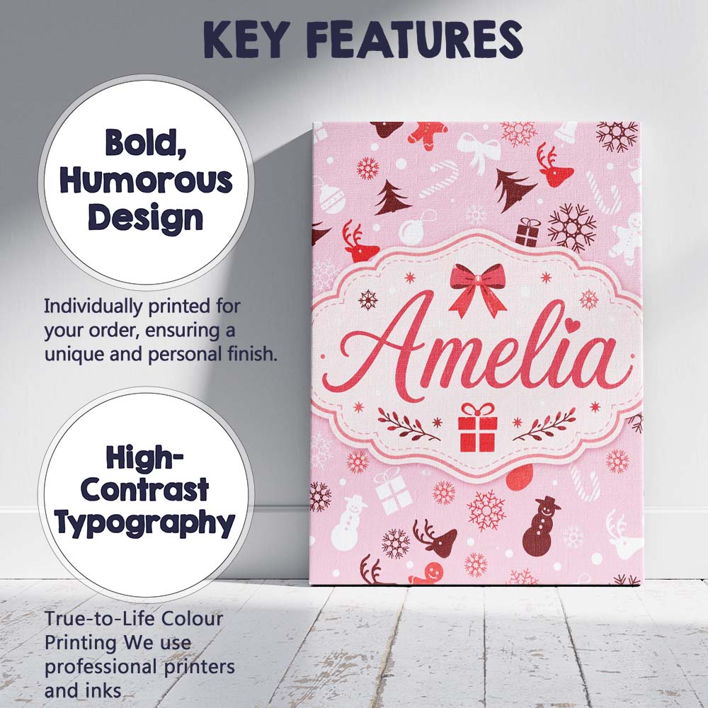 Personalised Name Cute Christmas Snowman Custom  Unique Gift Idea Elegant Feature Canvas Wall Art Print Decor Picture Ready to Hang