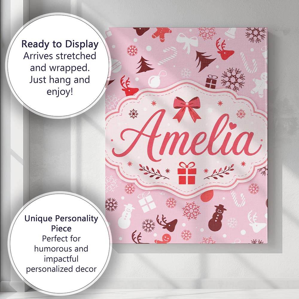 Personalised Name Cute Christmas Snowman Custom  Unique Gift Idea Elegant Feature Canvas Wall Art Print Decor Picture Ready to Hang