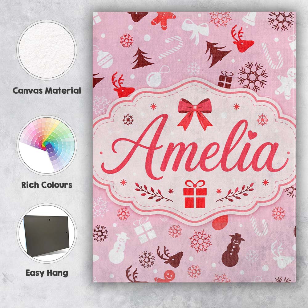 Personalised Name Cute Christmas Snowman Custom  Unique Gift Idea Elegant Feature Canvas Wall Art Print Decor Picture Ready to Hang