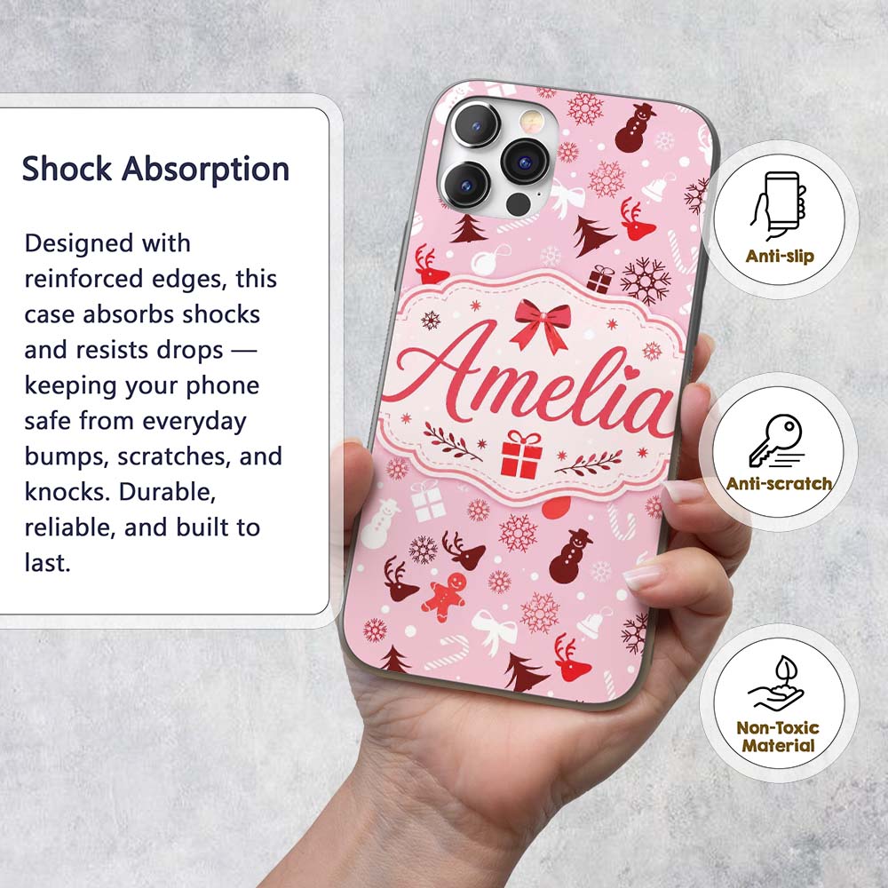 Cute Christmas Snowman Reindeer Gift Seamless Custom Name Protective Phone Case Mobile Cover Durable Everyday Smartphone Shock Resistant