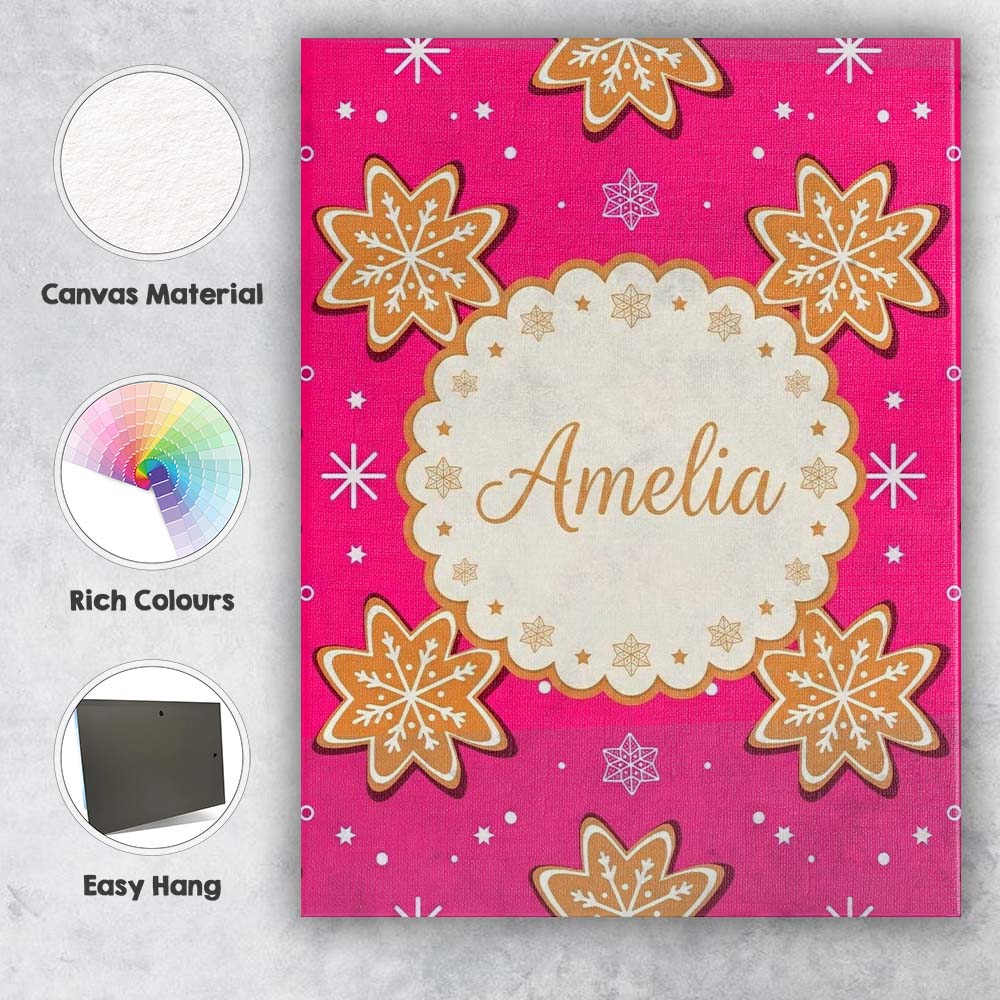 Personalised Name Gingerbread Snowflake Custom  Modern Room Accent Elegant Feature Canvas Wall Art Print Decor Picture Ready to Hang
