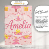 Cute Pink Christmas Tree Gift Hearts Seamless Pattern Lovely  Personalised Custom Name Super Soft Fleece Blanket Bed Sofa Throw