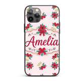 Poinsettia Flower Bell Holly Christmas Seamless Custom Name Protective Phone Case Mobile Cover Durable Everyday Smartphone Shock Resistant