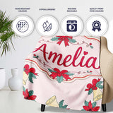 Poinsettia Flower Bell Holly Christmas Seamless Pattern Lovely  Personalised Custom Name Super Soft Fleece Blanket Bed Sofa Throw