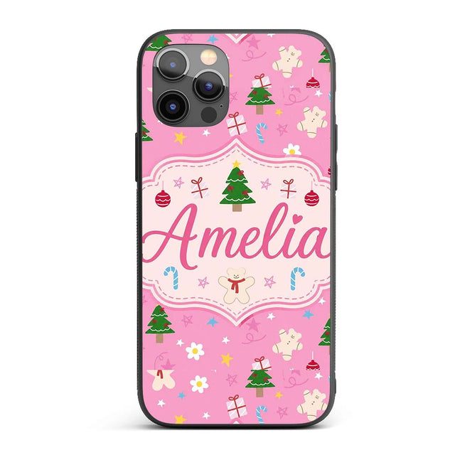 Cute Christmas Tree Gingerbread Cookie Candy Cane Custom Name Protective Phone Case Mobile Cover Durable Everyday Smartphone Shock Resistant