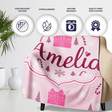 Cute Pink Gift Box Candy Cane Snowflake Seamless Pattern Lovely  Personalised Custom Name Super Soft Fleece Blanket Bed Sofa Throw