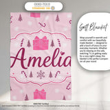 Cute Pink Gift Box Candy Cane Snowflake Seamless Pattern Lovely  Personalised Custom Name Super Soft Fleece Blanket Bed Sofa Throw
