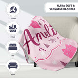Cute Pink Gift Box Candy Cane Snowflake Seamless Pattern Lovely  Personalised Custom Name Super Soft Fleece Blanket Bed Sofa Throw
