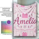 Cute Pink Gift Box Candy Cane Snowflake Seamless Pattern Lovely  Personalised Custom Name Super Soft Fleece Blanket Bed Sofa Throw