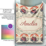 Bear Mountain Circle Seamless Pattern Vintage Forest Wildlife Design  Personalised Custom Name Super Soft Fleece Blanket Bed Sofa Throw