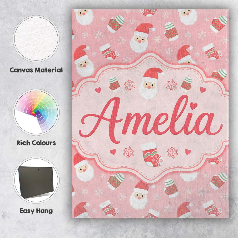 Personalised Name Cute Santa Face Mittens Custom  Unique Gift Idea Elegant Feature Canvas Wall Art Print Decor Picture Ready to Hang