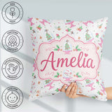 Custom Name Watercolor Christmas Snow Globe Tree Holly Seamless Square Filled Cushion Throw Pillow Sofa Bed Home Decor Zip Washable UK Made