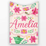 Watercolor Christmas Tree Poinsettia Gift Seamless Pattern Lovely  Personalised Custom Name Super Soft Fleece Blanket Bed Sofa Throw