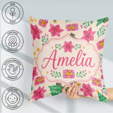 Custom Name Watercolor Christmas Tree Poinsettia Seamless Lovely Square Filled Cushion Throw Pillow Sofa Bed Home Decor Zip Washable UK Made