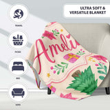 Watercolor Christmas Tree Poinsettia Gift Seamless Pattern Lovely  Personalised Custom Name Super Soft Fleece Blanket Bed Sofa Throw
