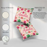 Custom Name Watercolor Christmas Tree Poinsettia Seamless Lovely Square Filled Cushion Throw Pillow Sofa Bed Home Decor Zip Washable UK Made