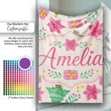 Watercolor Christmas Tree Poinsettia Gift Seamless Pattern Lovely  Personalised Custom Name Super Soft Fleece Blanket Bed Sofa Throw