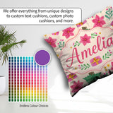 Custom Name Watercolor Christmas Tree Poinsettia Seamless Lovely Square Filled Cushion Throw Pillow Sofa Bed Home Decor Zip Washable UK Made
