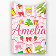 Cute Christmas Gifts Stockings Tree Stripe Background Seamless  Personalised Custom Name Super Soft Fleece Blanket Bed Sofa Throw