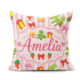 Custom Name Cute Christmas Gifts Tree Stripe Background Seamless Square Filled Cushion Throw Pillow Sofa Bed Home Decor Zip Washable UK Made