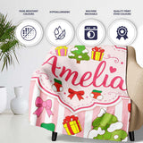 Cute Christmas Gifts Stockings Tree Stripe Background Seamless  Personalised Custom Name Super Soft Fleece Blanket Bed Sofa Throw
