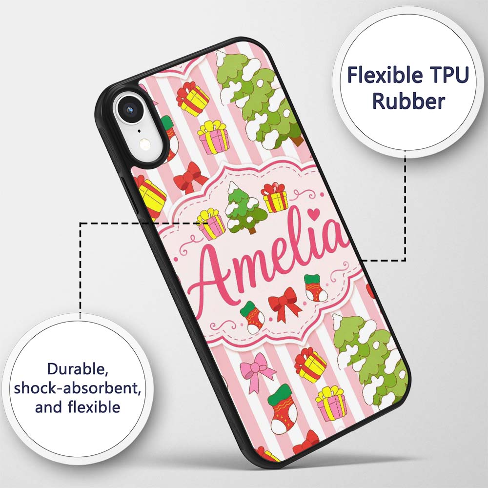 Cute Christmas Gifts Stockings Printed Design Custom Name Protective Phone Case Mobile Cover Durable Everyday Smartphone Shock Resistant