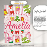 Cute Christmas Gifts Stockings Tree Stripe Background Seamless  Personalised Custom Name Super Soft Fleece Blanket Bed Sofa Throw