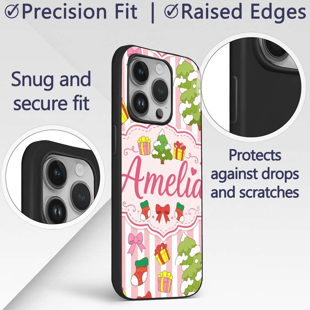 Cute Christmas Gifts Stockings Printed Design Custom Name Protective Phone Case Mobile Cover Durable Everyday Smartphone Shock Resistant