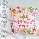 Custom Name Cute Christmas Gifts Tree Stripe Background Seamless Square Filled Cushion Throw Pillow Sofa Bed Home Decor Zip Washable UK Made